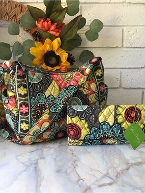 Vera Bradley Flower Shower Set of 2 Shoulder Bag and Trifold Wallet Floral